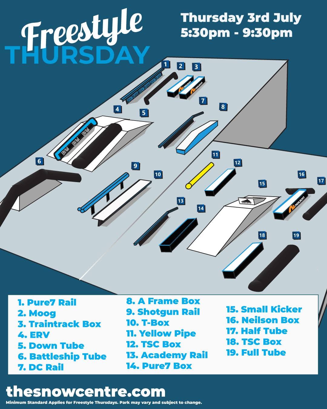 Freestyle Friday snow park layout at The Snow Centre